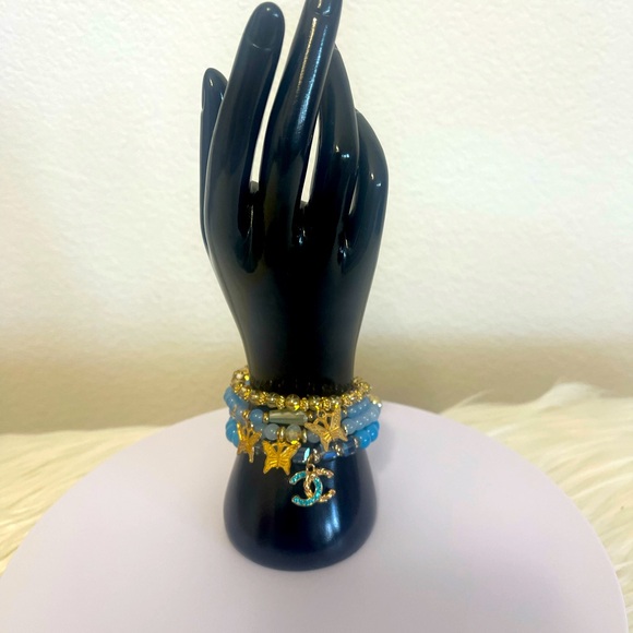 Elegant Blue and Gold Bracelet Set with Channel zipper pull. - Picture 2 of 4